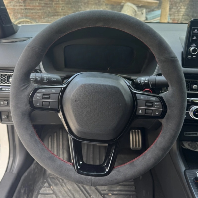 Car Steering Wheel Cover Anti Slip Breathable - Personalizado costurado à mão camurça preta