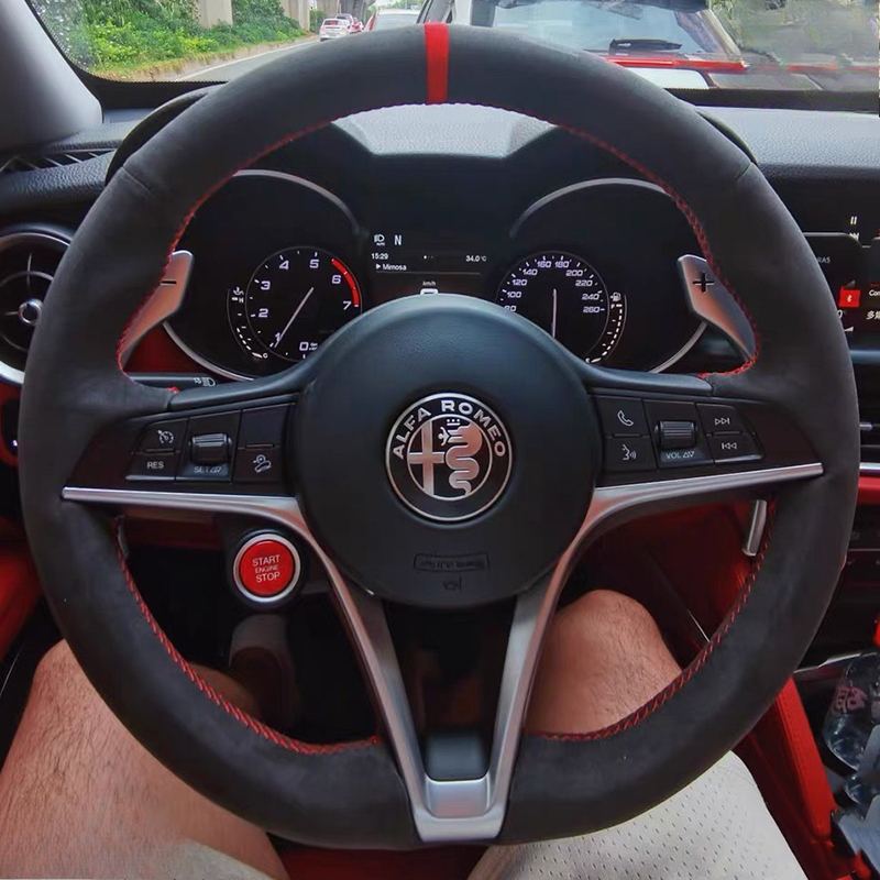 Para Alfa Romeo Giulia Stelvio - Car Steering Wheel Cover Anti Slip Breathable avaliação e preço